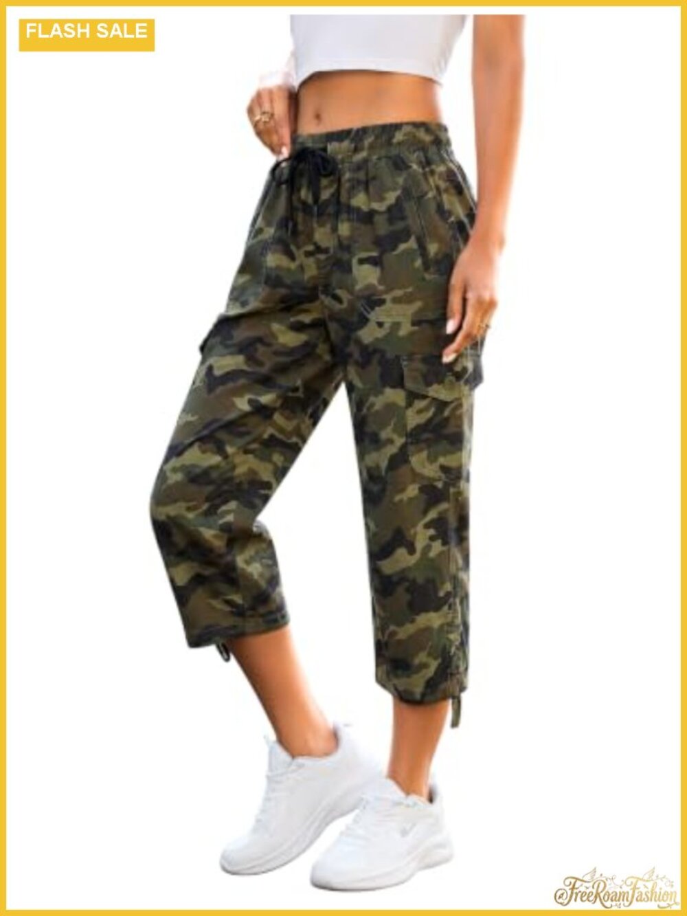 Women's Cargo Capris with Elastic Waist & 6 Pockets Hiking Pants